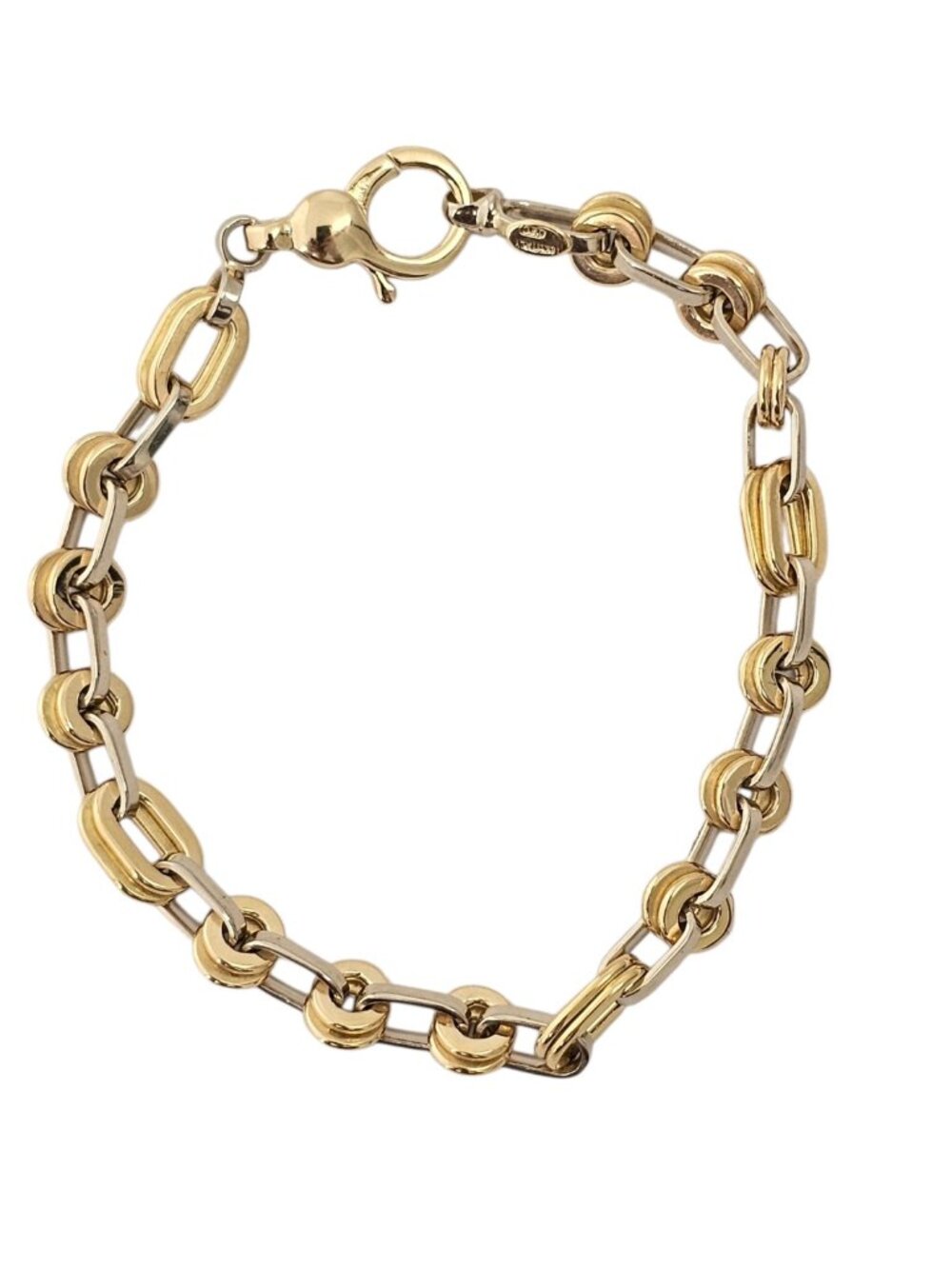 OWC 18K Two-Tone White and Yellow Gold Oval Marine Link Bracelet #25860